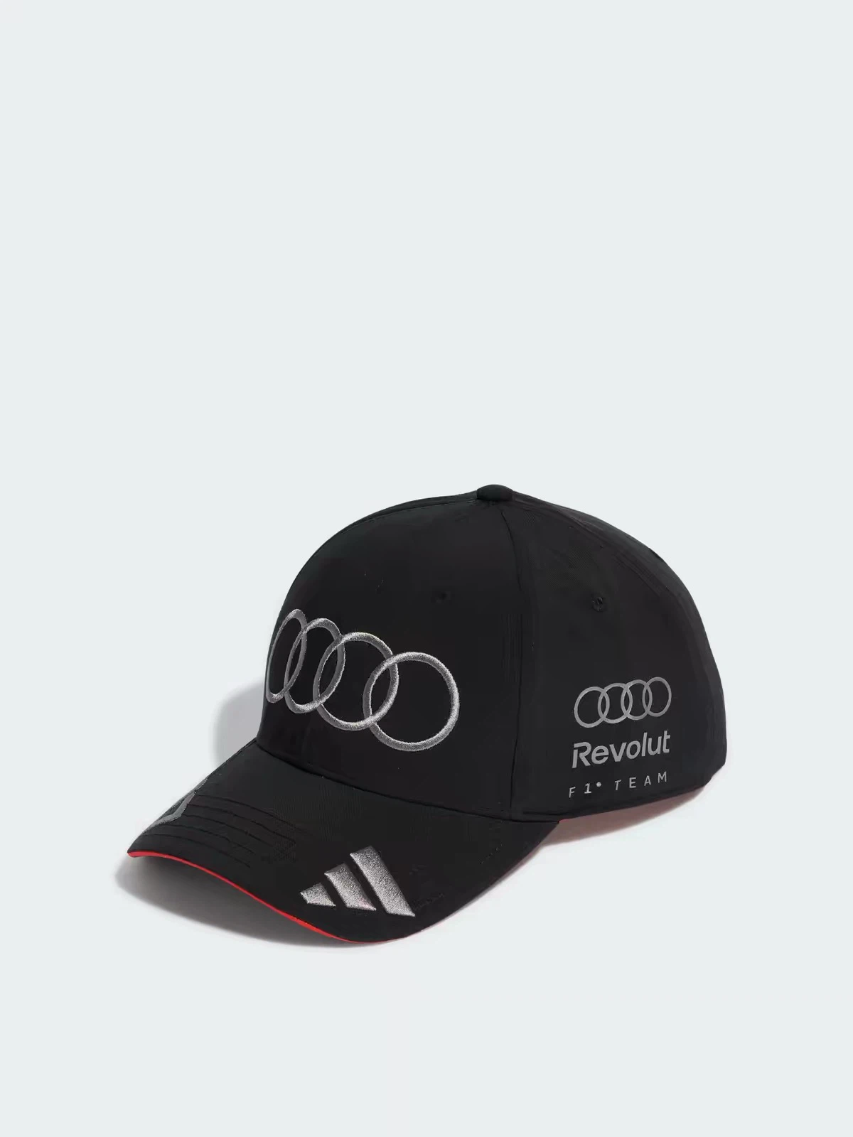 Black Racing Baseball Cap, Silver Embroidered Adjustable Snapback Hat