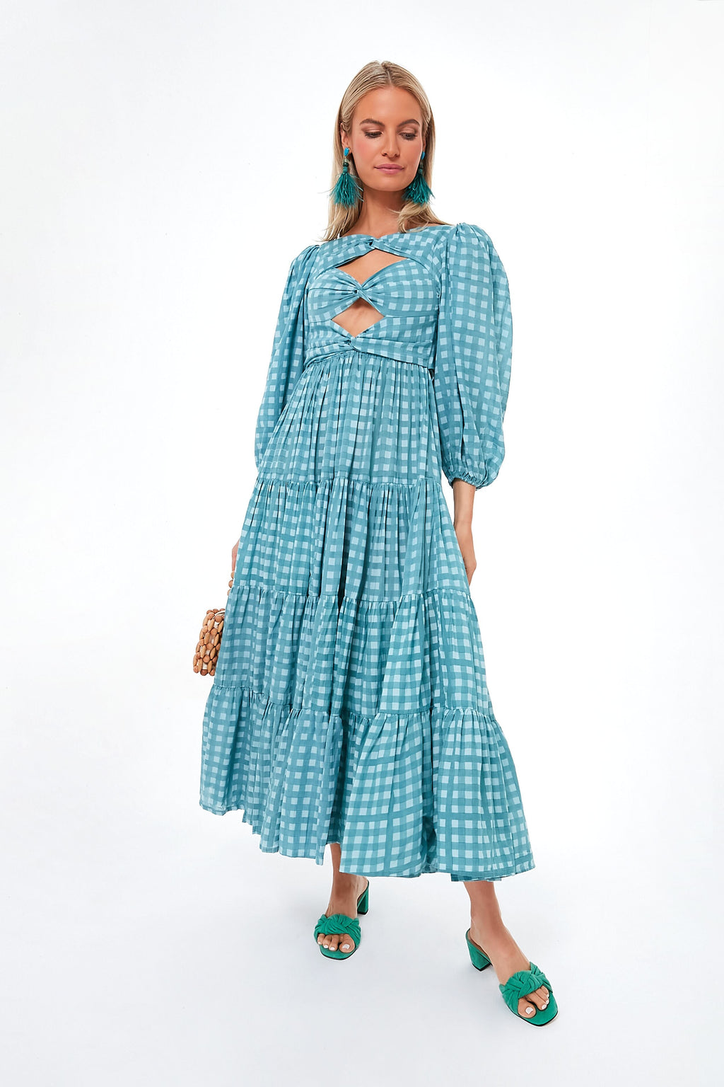 Aquifier Gingham Twist Bust Maxi Dress