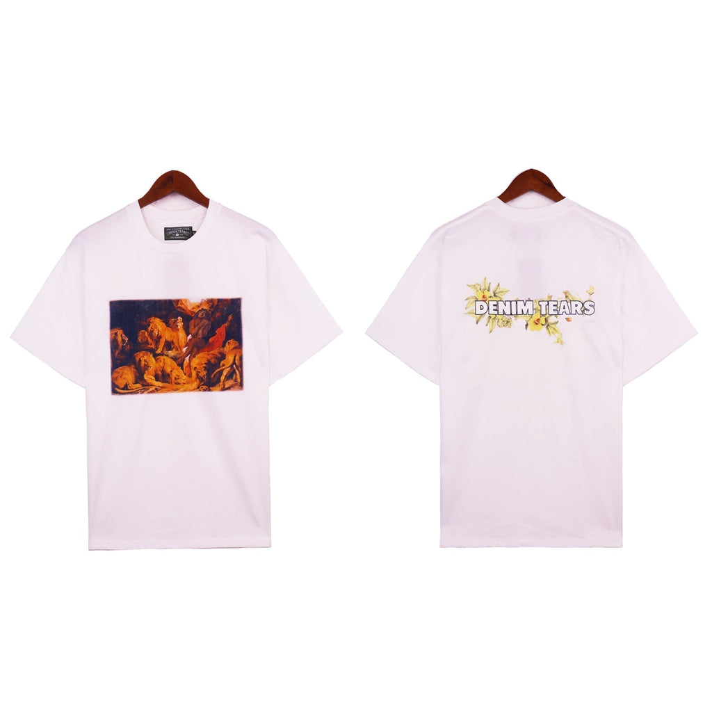 Denim Tears T-shirts Kapok Letter Portrait Short Sleeve T-shirt