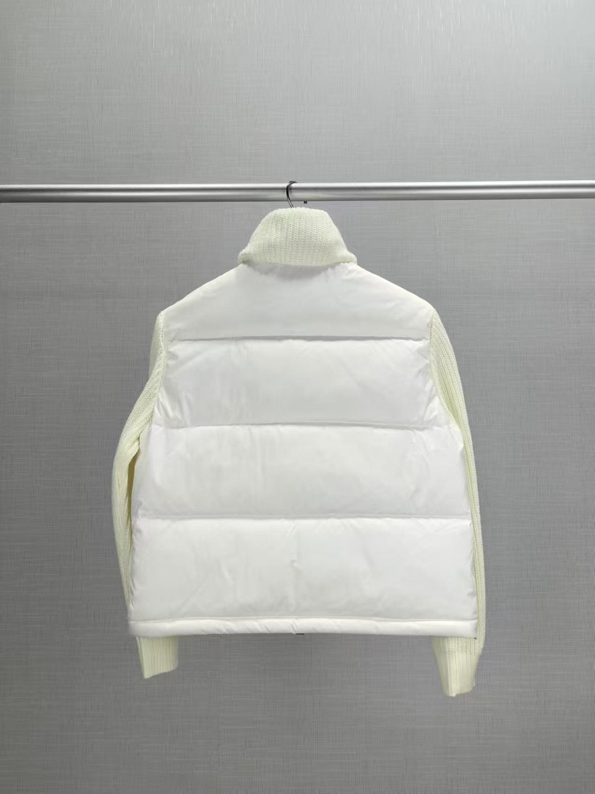 Moncler Women's High-Collar Knit-Sleeve Down Jacket — back