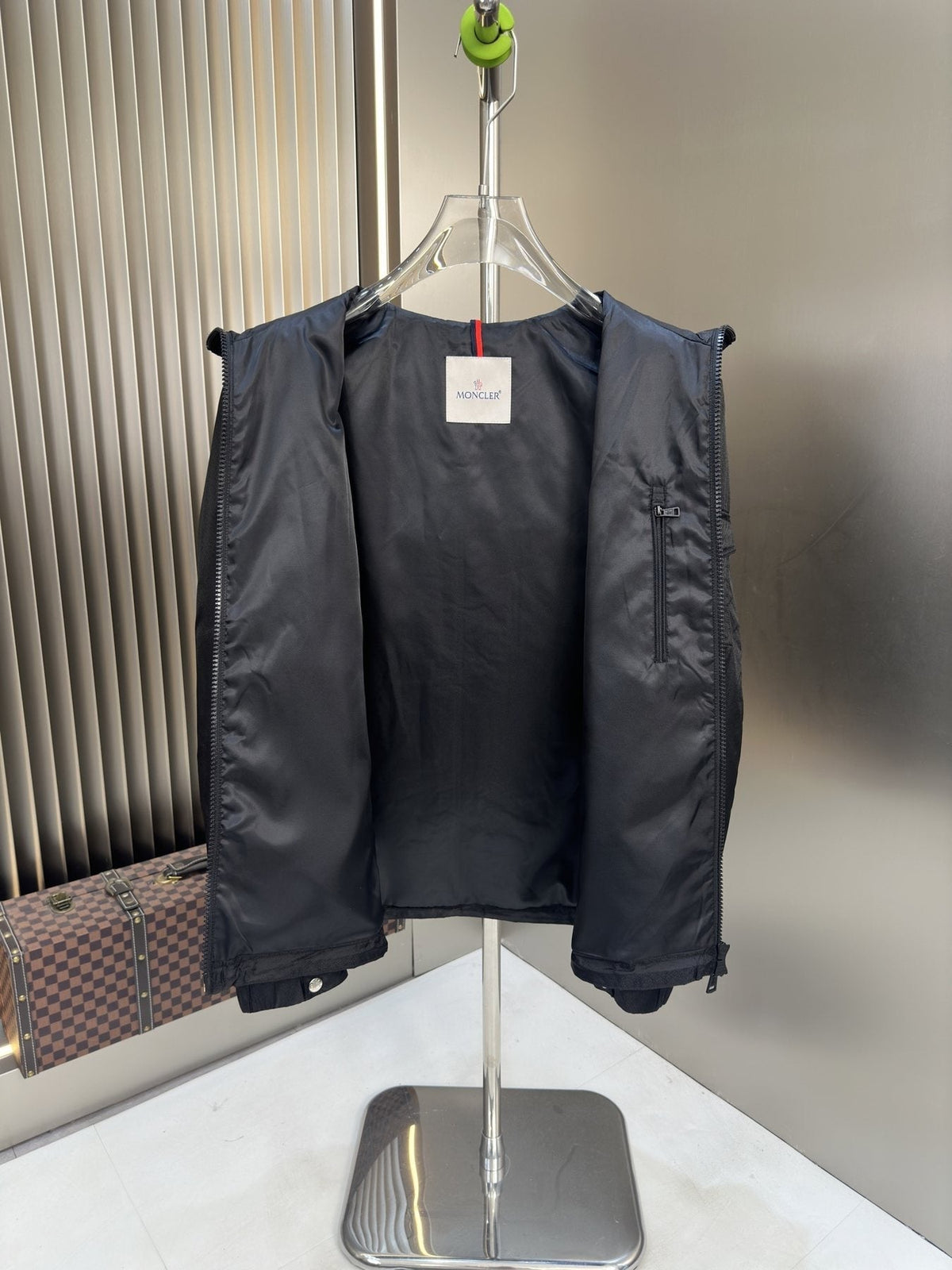 Moncler Hooded Asymmetric-Zip Utility Jacket — neck_label